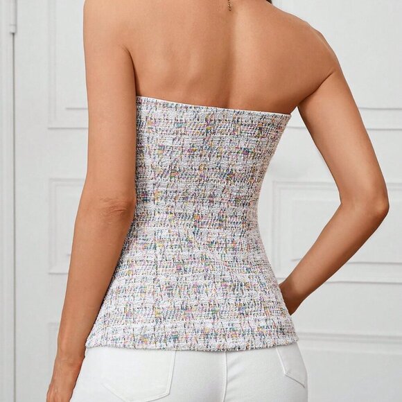 Multicolor Elegant Women's Faux Pearl Edged Sleeveless Party Blouse - Picture 3 of 5